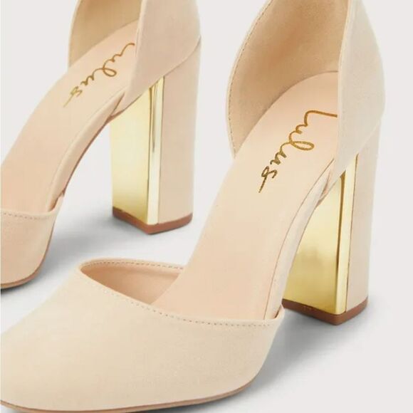 LULUS LAURA ATHLETICA CREAM AND GOLD BLOCK HEELS PUMP - Picture 4 of 16